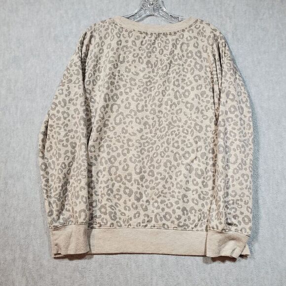 Splendid PJ Set Womens Large Tan Leopard Print Terry Knit Round Neck Pullover - Picture 10 of 11